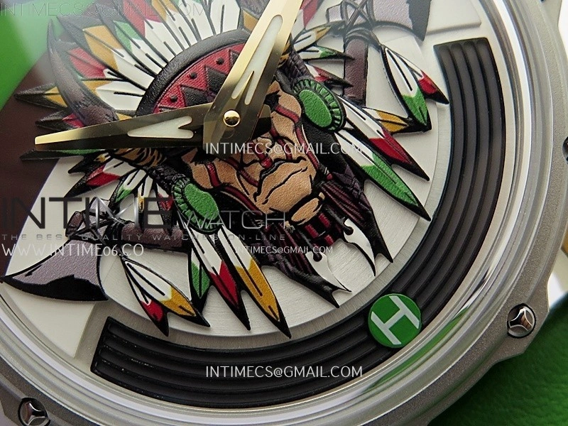 Hankham Indians Two Tone on Green Leather Strap MIYOTA 8215