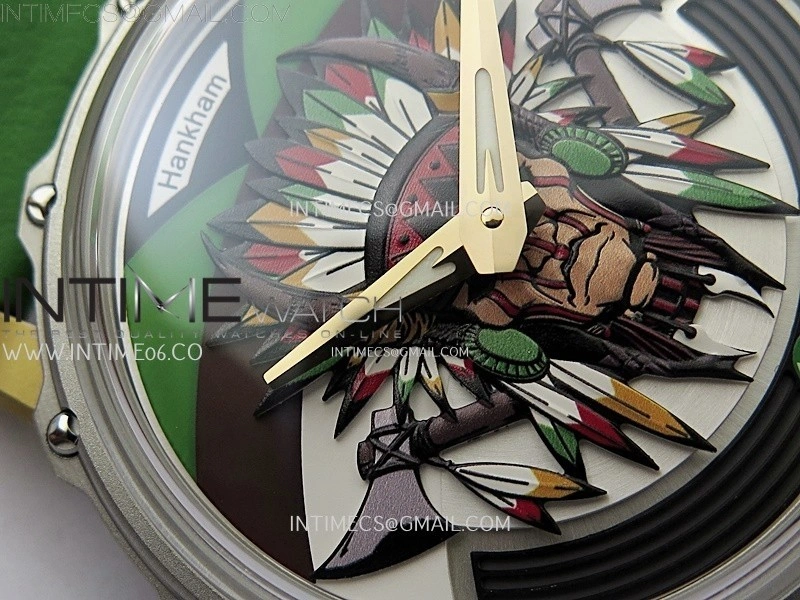 Hankham Indians Two Tone on Green Leather Strap MIYOTA 8215