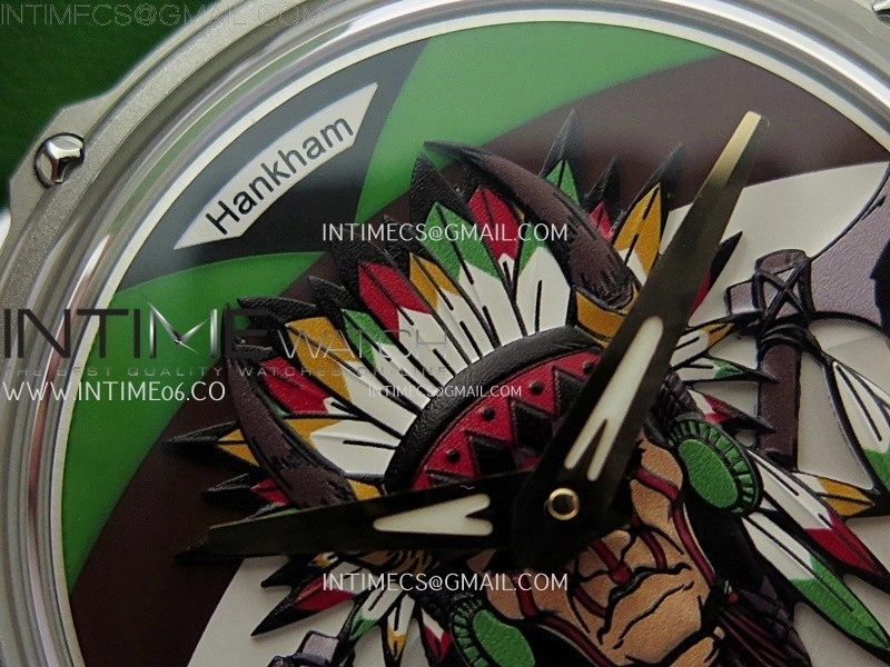 Hankham Indians Two Tone on Green Leather Strap MIYOTA 8215