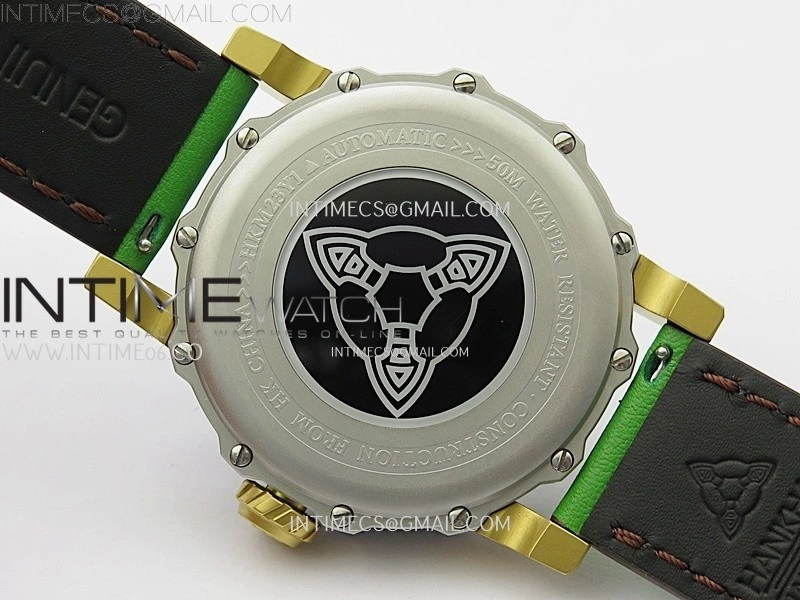Hankham Indians Two Tone on Green Leather Strap MIYOTA 8215
