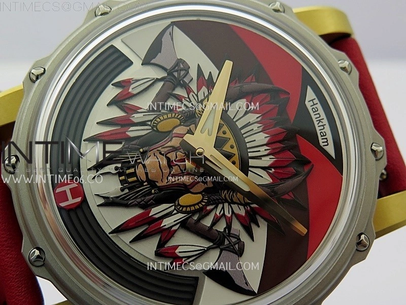 Hankham Indians Two Tone on Red Leather Strap MIYOTA 8215