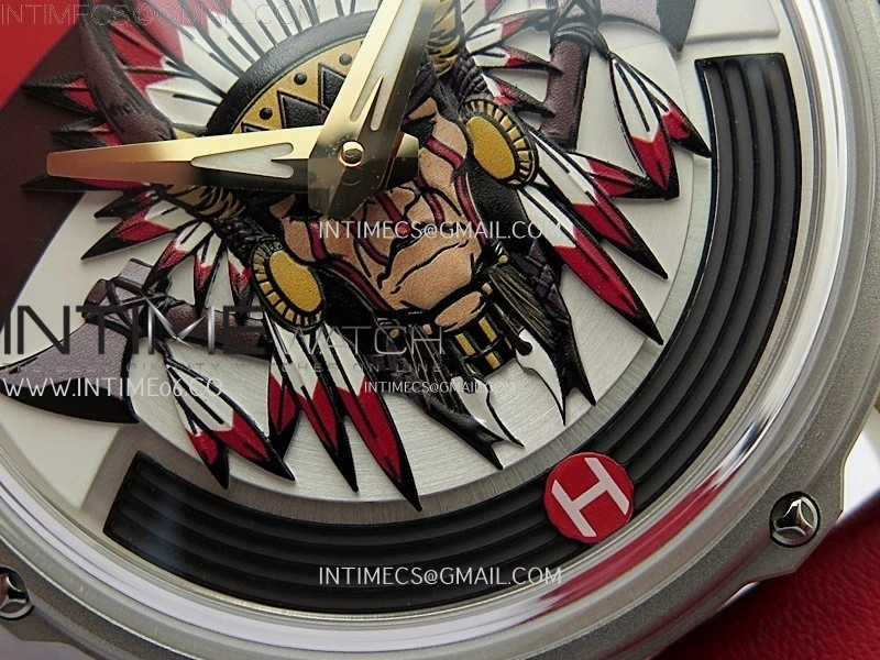 Hankham Indians Two Tone on Red Leather Strap MIYOTA 8215