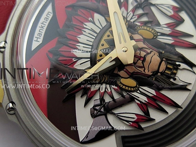 Hankham Indians Two Tone on Red Leather Strap MIYOTA 8215