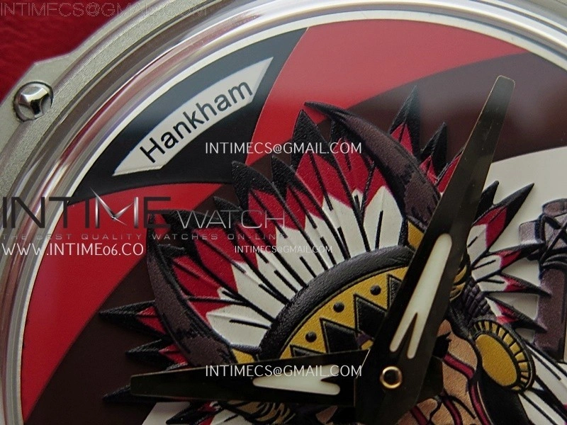Hankham Indians Two Tone on Red Leather Strap MIYOTA 8215