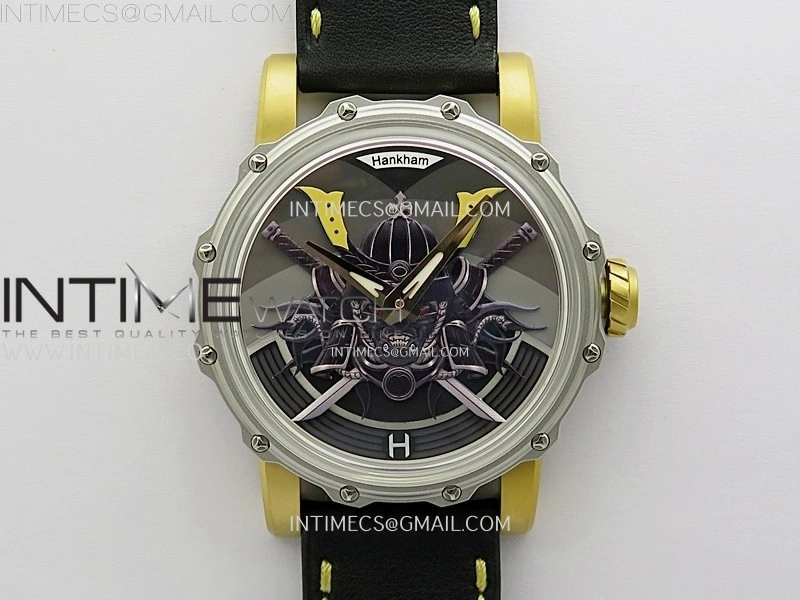 Hankham Samurai Two Tone on Black Leather Strap MIYOTA 8215