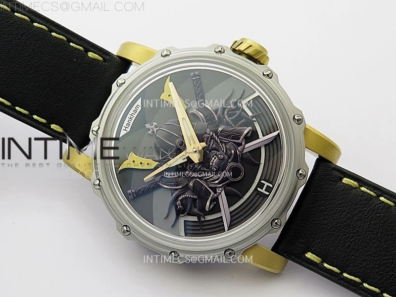 Hankham Samurai Two Tone on Black Leather Strap MIYOTA 8215