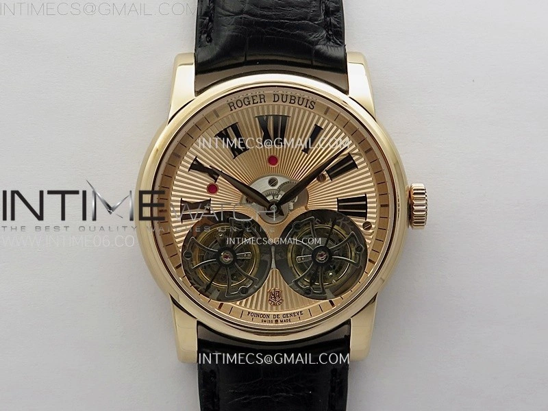 Hommage RG YSF Rose Gold Dial On Black Croco Leather Strap Double Tourbillon