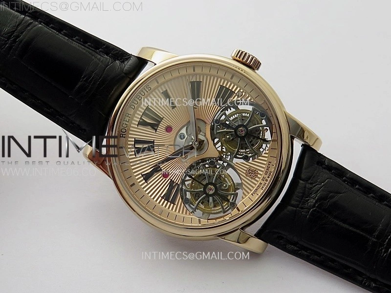 Hommage RG YSF Rose Gold Dial On Black Croco Leather Strap Double Tourbillon