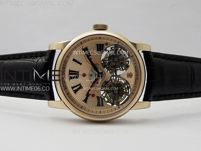 Hommage RG YSF Rose Gold Dial On Black Croco Leather Strap Double Tourbillon