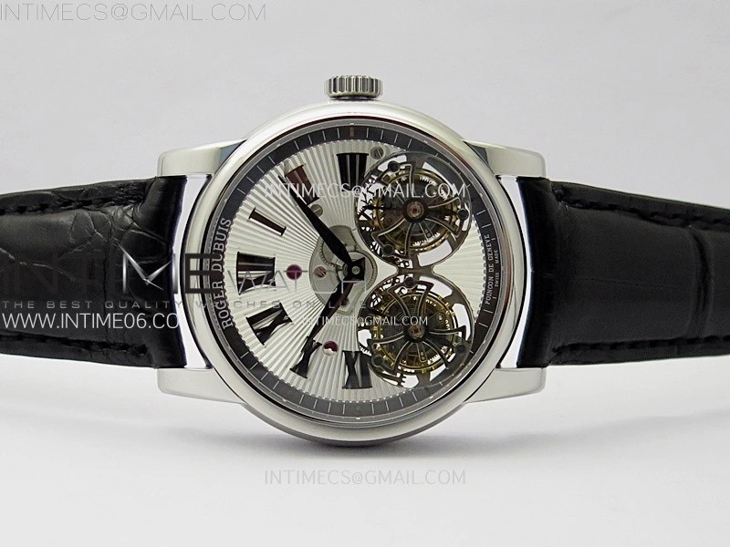 Hommage SS YSF Sliver Dial On Black Croco Leather Strap Double Tourbillon