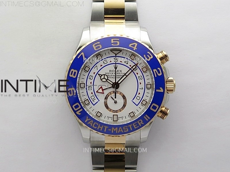 YachtMaster II 116681 Blue Ceramic Bezel SS RG KF 1:1 Best Edition White Dial on Bracelet A7750