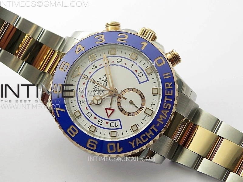 YachtMaster II 116681 Blue Ceramic Bezel SS RG KF 1:1 Best Edition White Dial on Bracelet A7750
