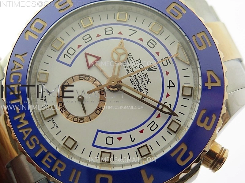 YachtMaster II 116681 Blue Ceramic Bezel SS RG KF 1:1 Best Edition White Dial on Bracelet A7750