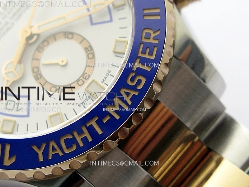 YachtMaster II 116681 Blue Ceramic Bezel SS RG KF 1:1 Best Edition White Dial on Bracelet A7750