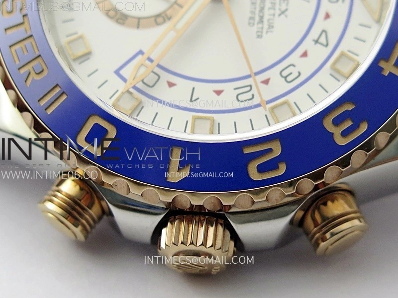 YachtMaster II 116681 Blue Ceramic Bezel SS RG KF 1:1 Best Edition White Dial on Bracelet A7750