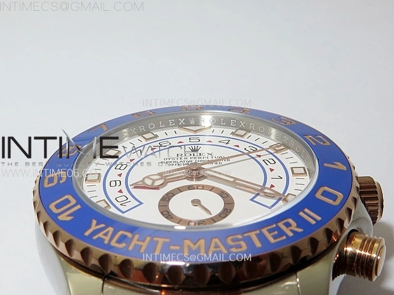 YachtMaster II 116681 Blue Ceramic Bezel SS RG KF 1:1 Best Edition White Dial on Bracelet A7750