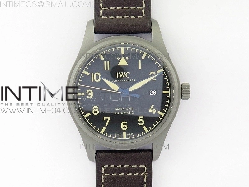 Mark XVIII IW327006 Titanium M+F 1:1 Best Edition Black Dial on Brown Leather Strap A2892
