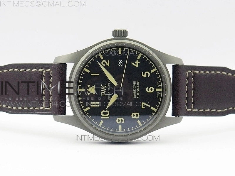 Mark XVIII IW327006 Titanium M+F 1:1 Best Edition Black Dial on Brown Leather Strap A2892