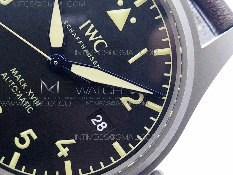 Mark XVIII IW327006 Titanium M+F 1:1 Best Edition Black Dial on Brown Leather Strap A2892