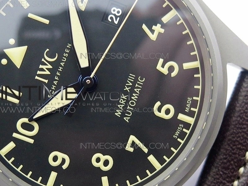 Mark XVIII IW327006 Titanium M+F 1:1 Best Edition Black Dial on Brown Leather Strap A2892