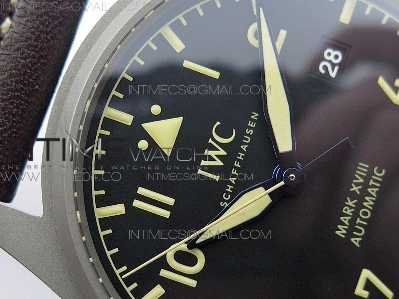 Mark XVIII IW327006 Titanium M+F 1:1 Best Edition Black Dial on Brown Leather Strap A2892