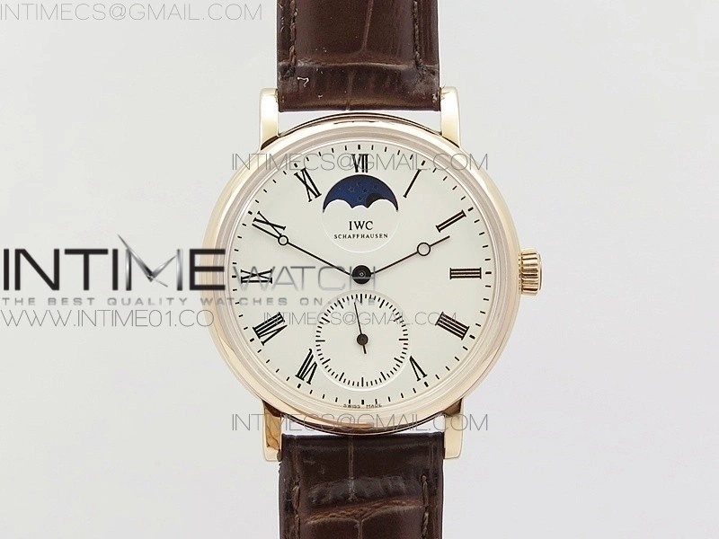 IW Moonphase RG KV Best Edition white dial on brown leather strap