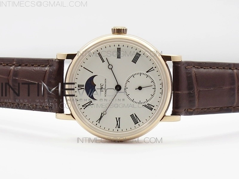 IW Moonphase RG KV Best Edition white dial on brown leather strap
