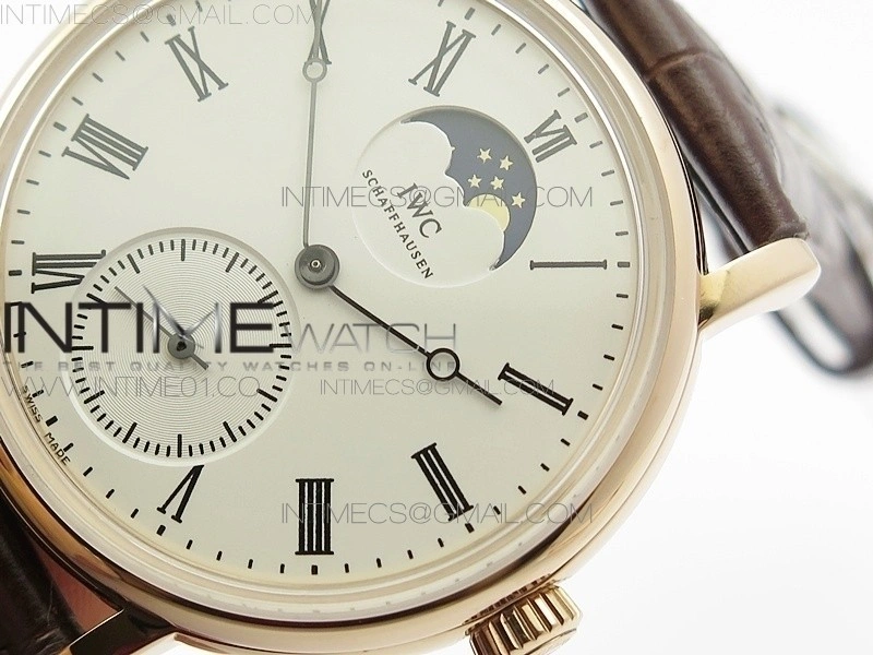 IW Moonphase RG KV Best Edition white dial on brown leather strap