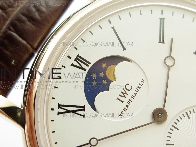 IW Moonphase RG KV Best Edition white dial on brown leather strap