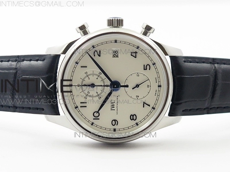 Portugieser Chrono Classic 42 IW390406 ZF 1:1 Best Edition White dial blue markers on Black Leather Strap A7750