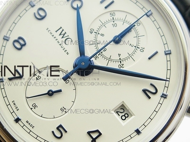 Portugieser Chrono Classic 42 IW390406 ZF 1:1 Best Edition White dial blue markers on Black Leather Strap A7750