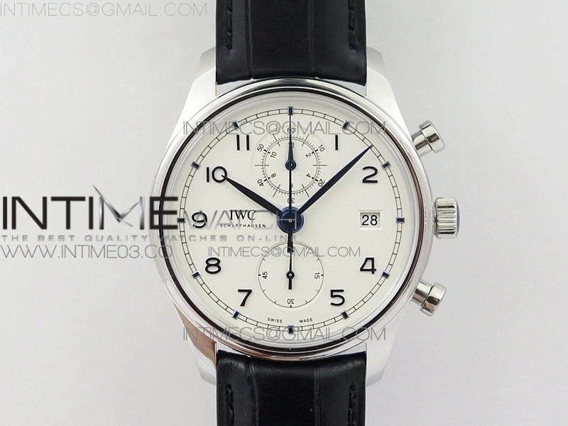Portugieser Chrono Classic 42 IW390406 ZF 1:1 Best Edition White dial blue markers on Black Leather Strap A7750