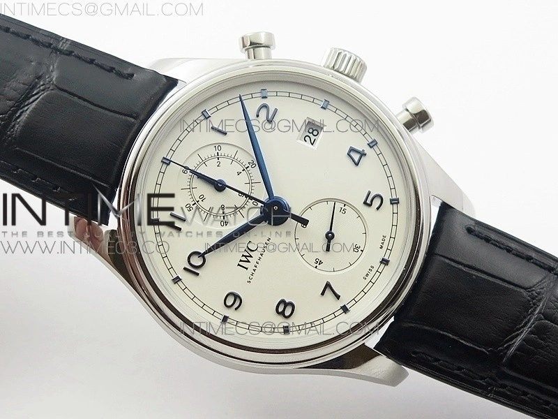 Portugieser Chrono Classic 42 IW390406 ZF 1:1 Best Edition White dial blue markers on Black Leather Strap A7750