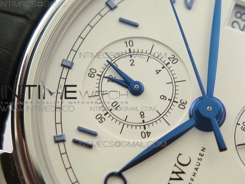 Portugieser Chrono Classic 42 IW390406 ZF 1:1 Best Edition White dial blue markers on Black Leather Strap A7750