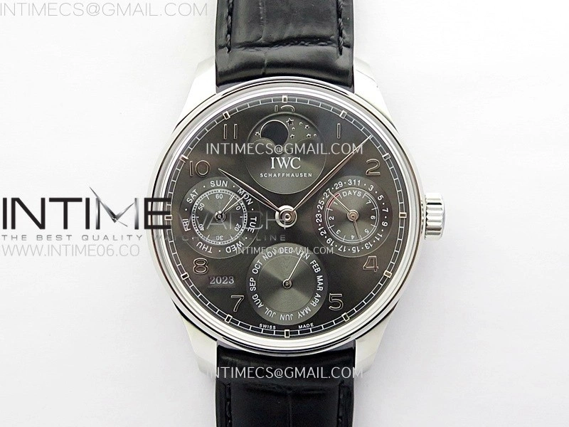 Portuguese IW503301 Real PR SS APSF 1:1 Best Edition Gray Dial On Black Leather Strap A52010