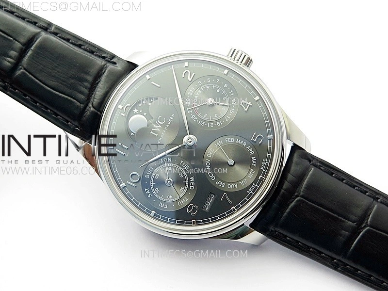 Portuguese IW503301 Real PR SS APSF 1:1 Best Edition Gray Dial On Black Leather Strap A52010