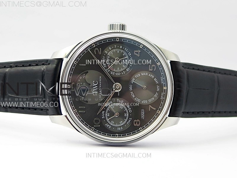 Portuguese IW503301 Real PR SS APSF 1:1 Best Edition Gray Dial On Black Leather Strap A52010