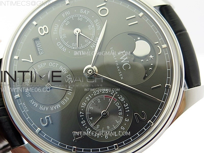 Portuguese IW503301 Real PR SS APSF 1:1 Best Edition Gray Dial On Black Leather Strap A52010
