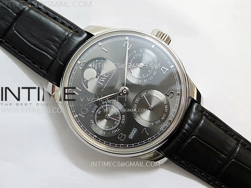 Portuguese IW503301 Real PR SS APSF 1:1 Best Edition Gray Dial On Black Leather Strap A52010