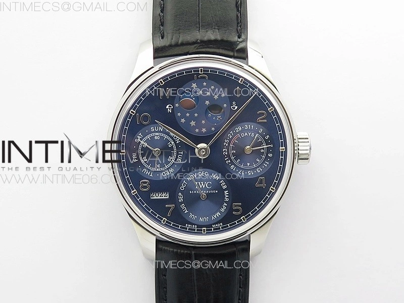 Portuguese IW503401 Real PR SS APSF 1:1 Best Edition Blue Dial On Black Leather Strap A52610