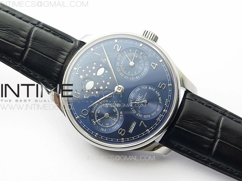 Portuguese IW503401 Real PR SS APSF 1:1 Best Edition Blue Dial On Black Leather Strap A52610