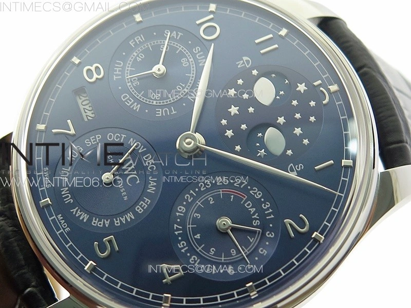 Portuguese IW503401 Real PR SS APSF 1:1 Best Edition Blue Dial On Black Leather Strap A52610