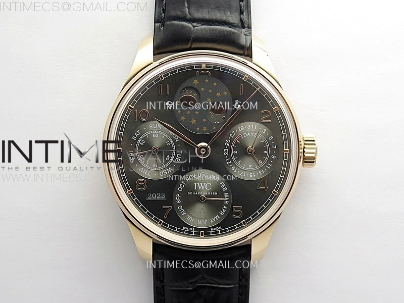 Portuguese IW503404 Real PR RG APSF 1:1 Best Edition Gray Dial On Black Leather Strap A52010