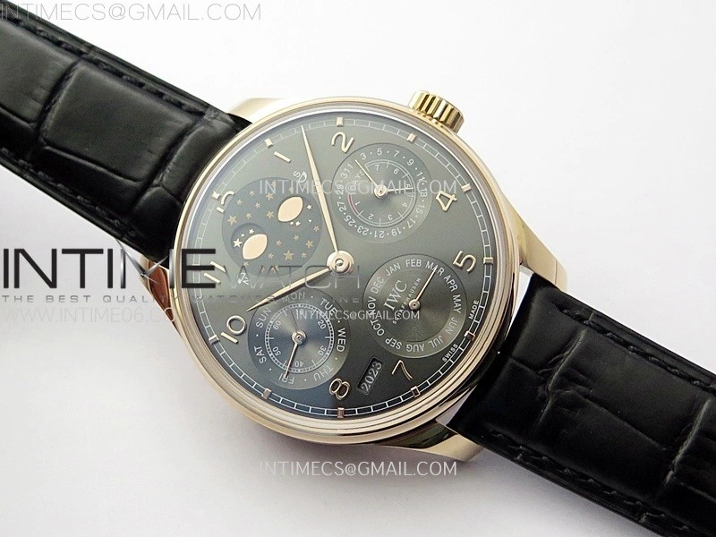 Portuguese IW503404 Real PR RG APSF 1:1 Best Edition Gray Dial On Black Leather Strap A52010