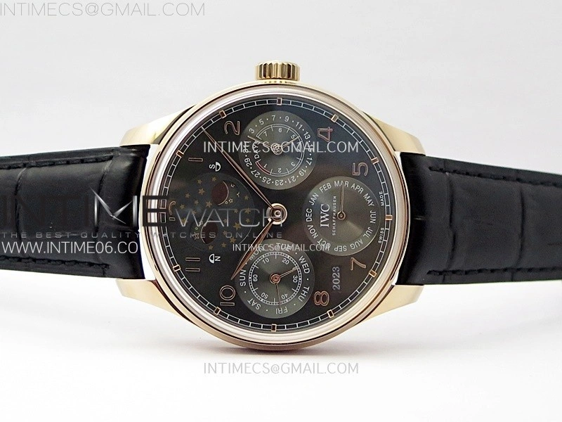 Portuguese IW503404 Real PR RG APSF 1:1 Best Edition Gray Dial On Black Leather Strap A52010