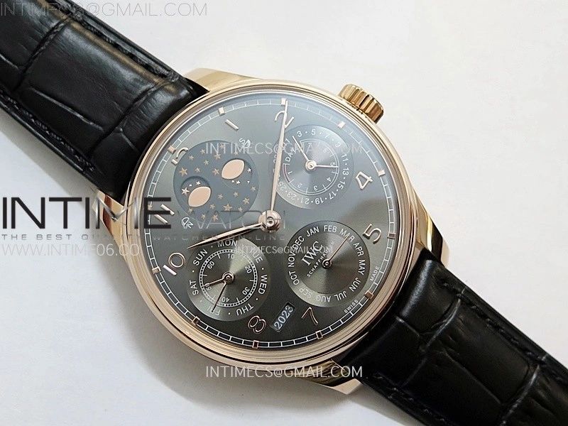 Portuguese IW503404 Real PR RG APSF 1:1 Best Edition Gray Dial On Black Leather Strap A52010