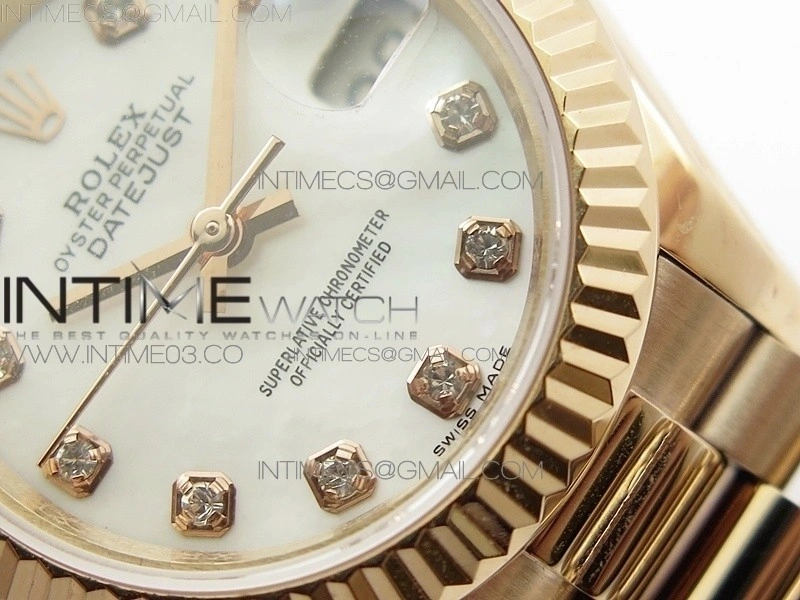DateJust 28mm RG Diamond Bezel BP Best Edition White MOP Dial on RG Bracelet ETA2671