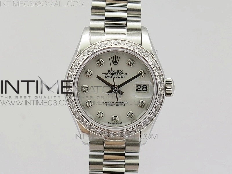 DateJust 28mm SS Diamond Bezel BP Best Edition White MOP Dial on SS Bracelet ETA2671