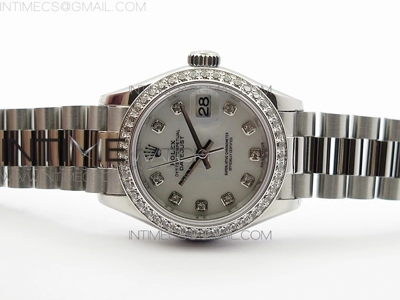 DateJust 28mm SS Diamond Bezel BP Best Edition White MOP Dial on SS Bracelet ETA2671