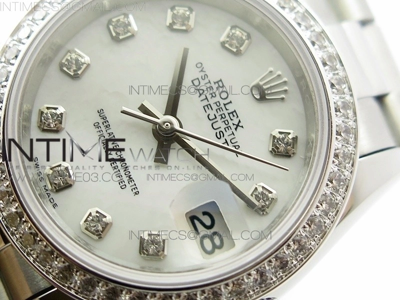 DateJust 28mm SS Diamond Bezel BP Best Edition White MOP Dial on SS Bracelet ETA2671